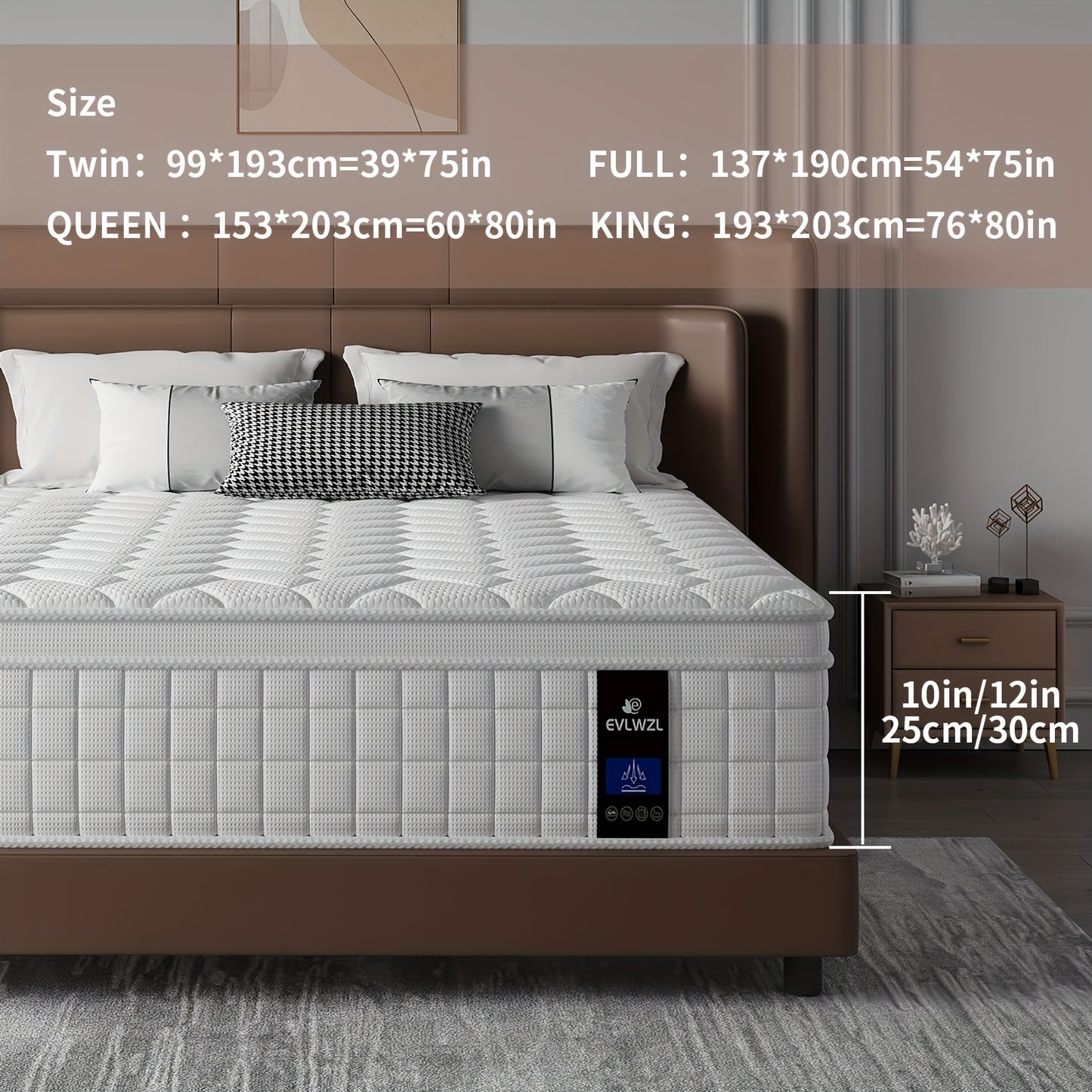 10Inch 12InchHybrid Memory Foam Mattress In A Box, Individually Wrapped Pocket Coils Mattress for Isolate Motion, Fiberglass Free & Support Comfort