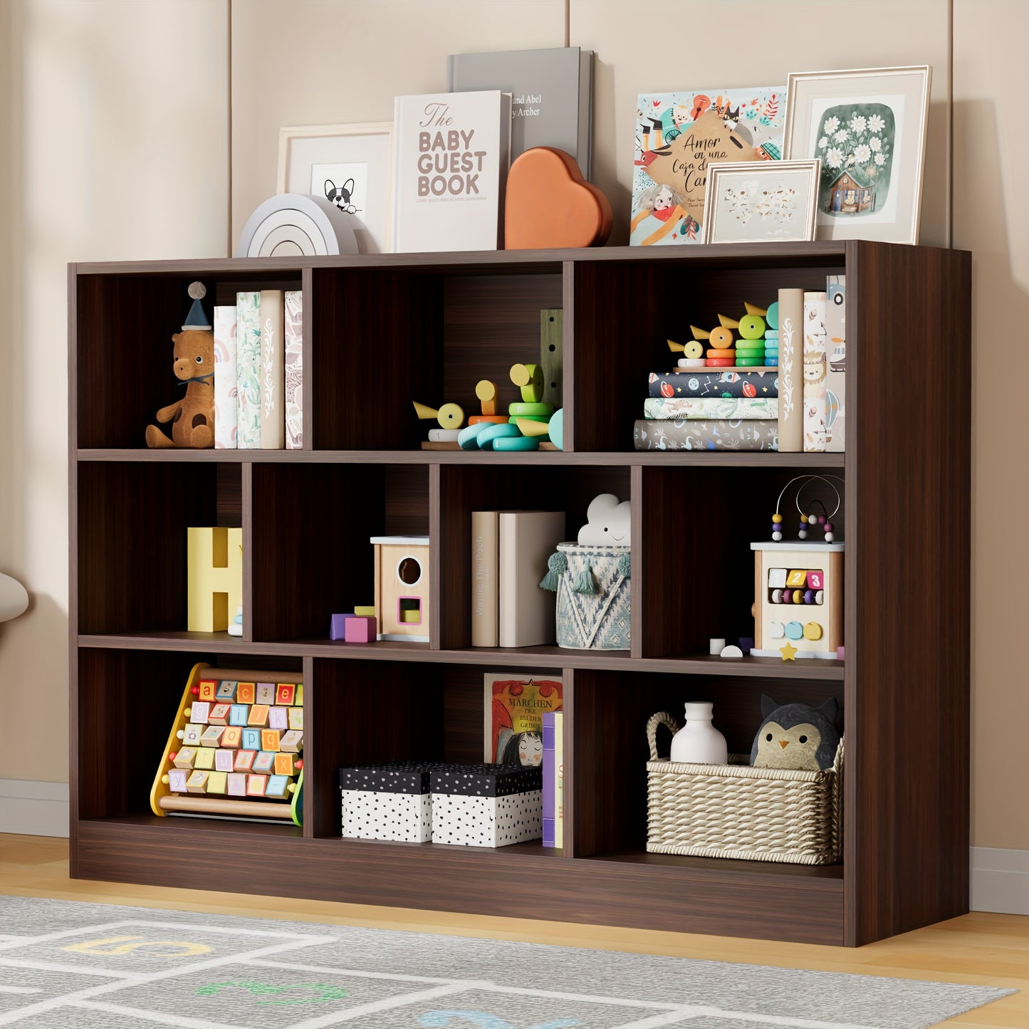 ClickClack Bookshelf, 3-Tier Open Shelf Bookcase, 10 Cube Storage Organizer with Anti-Tilt Device for Bedroom, Living Room