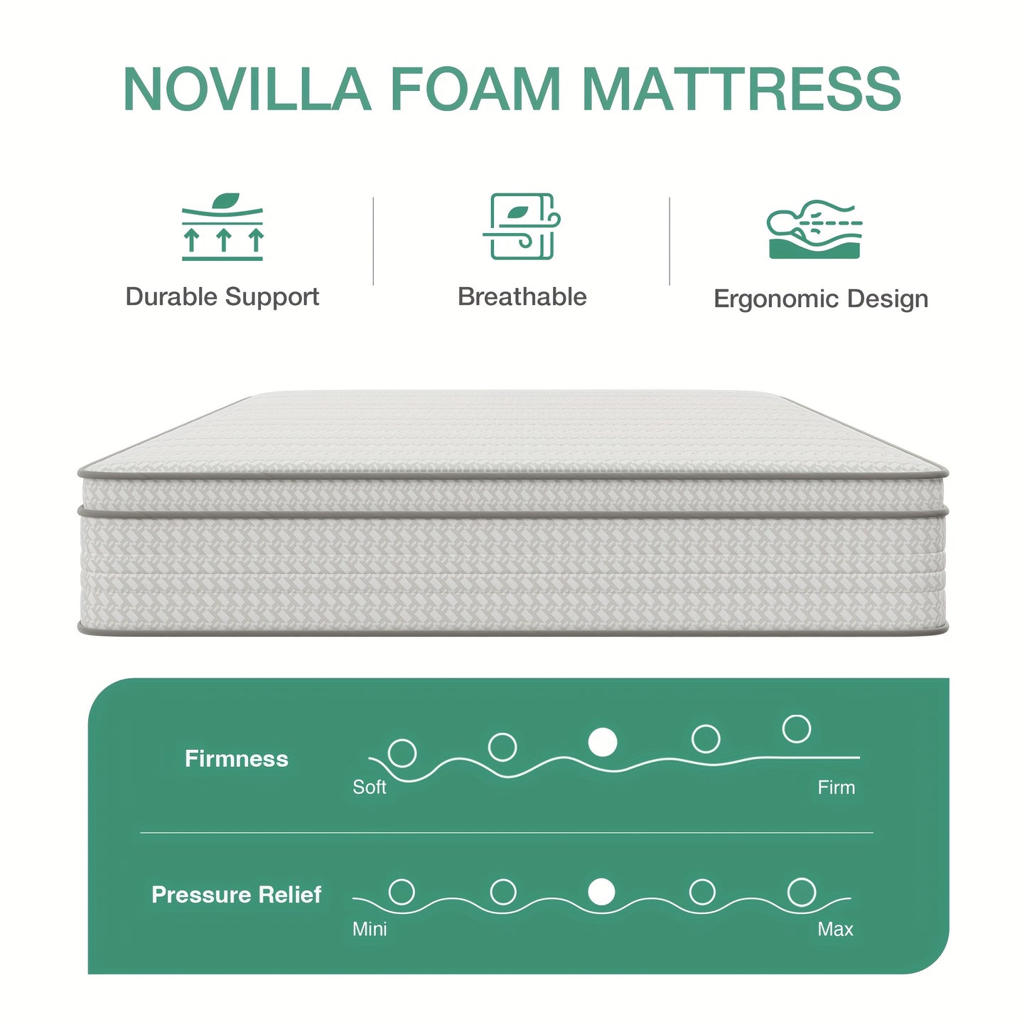 8 10 12 14 Inch Novilla Pocket Spring Hybrid Foam Mattress, Plush Mattress, SmartS Coil, Pillow Top Design And Motion Isolation, Ultra Plush Noah Pocket Spring Mattress, Mattress Single Size