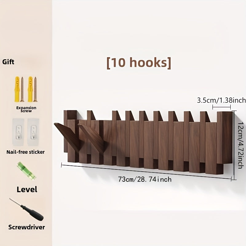 Creative Piano Key Wall Hook - Foldable Hanging Storage Rack For Clothes And Hats, Solid Wood Hanger For Bedroom, Entrance, Mud Room, Wall Decor Aesthetic Room Decoration