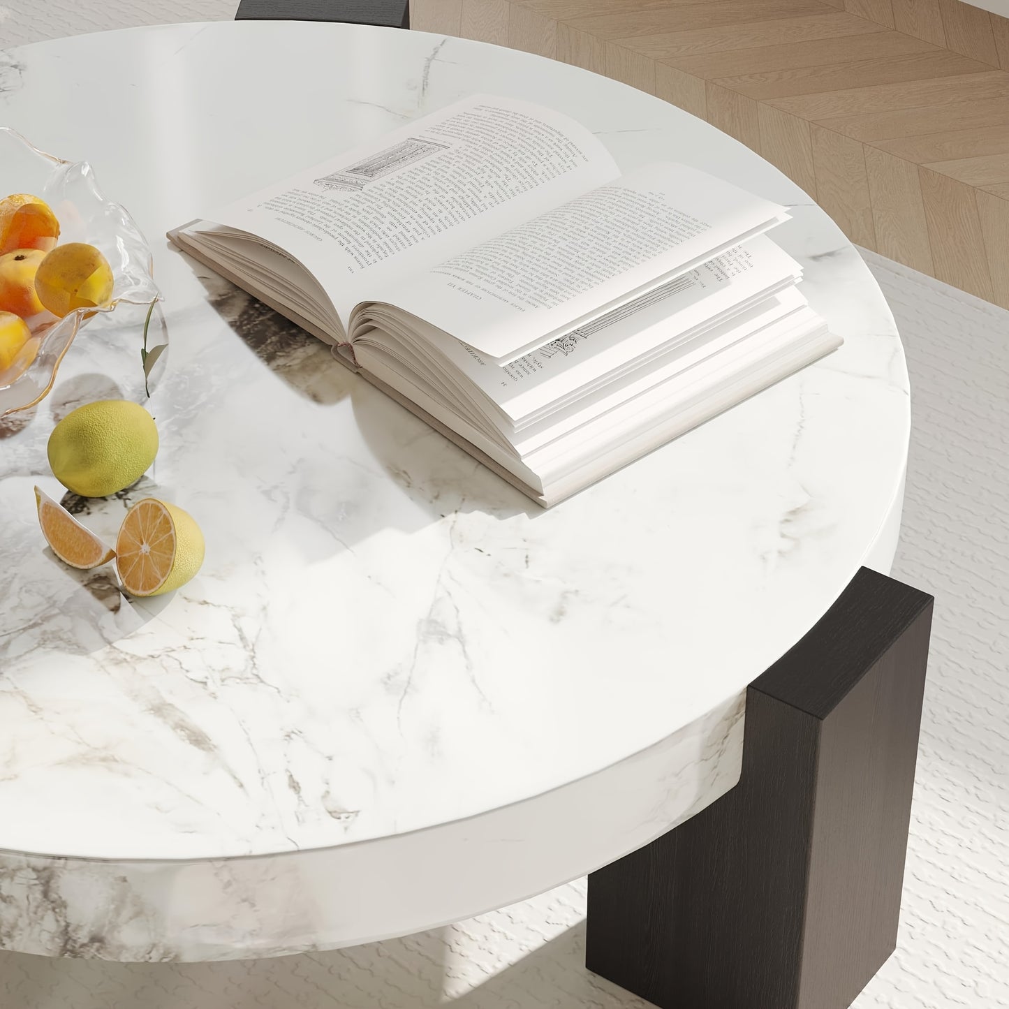 Modern Round Nesting Coffee Tables Set Of 2, Round Coffee Table For Living Room, Coffee Tables With Faux Marble Texture Surface And C-Shaped Side Table, Nesting Coffee Tables For Living Room, Apartment, Bedroom