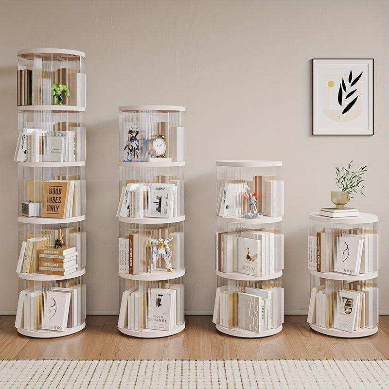 SYNCVIBE Rotating Bookshelf, Small Corner Bookshelf For Small Space, 360 Display 4 Tier Floor Standing Bookcase, Plastic Narrow Book Shelf Organizer For Bedroom, Living Room, White
