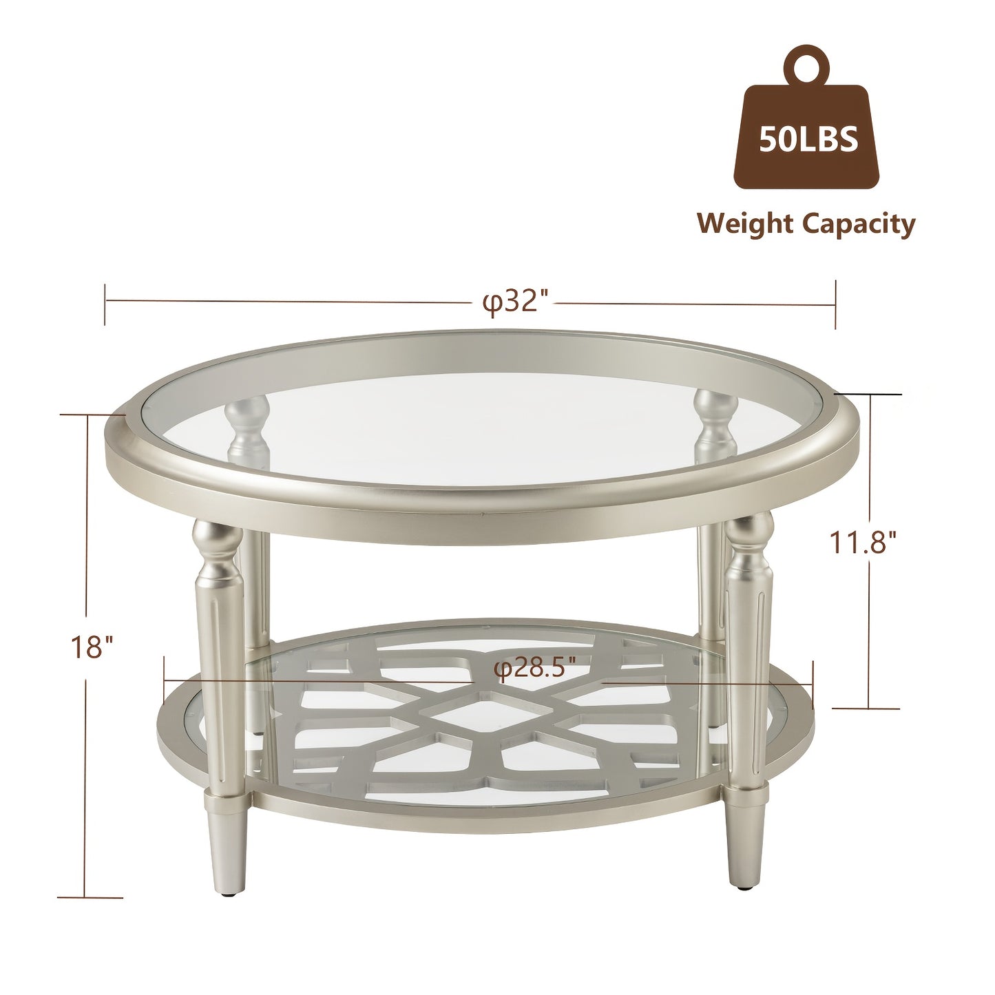Modern Coffee Table With Tempered Glass Top, 32\