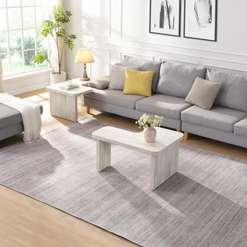 47.24*23.62 inch and 35.43*31.49 inch Rectangle Wood Detachable Coffee Table Single L Shape Farmhouse Coffee Table for Dining Room Garden white