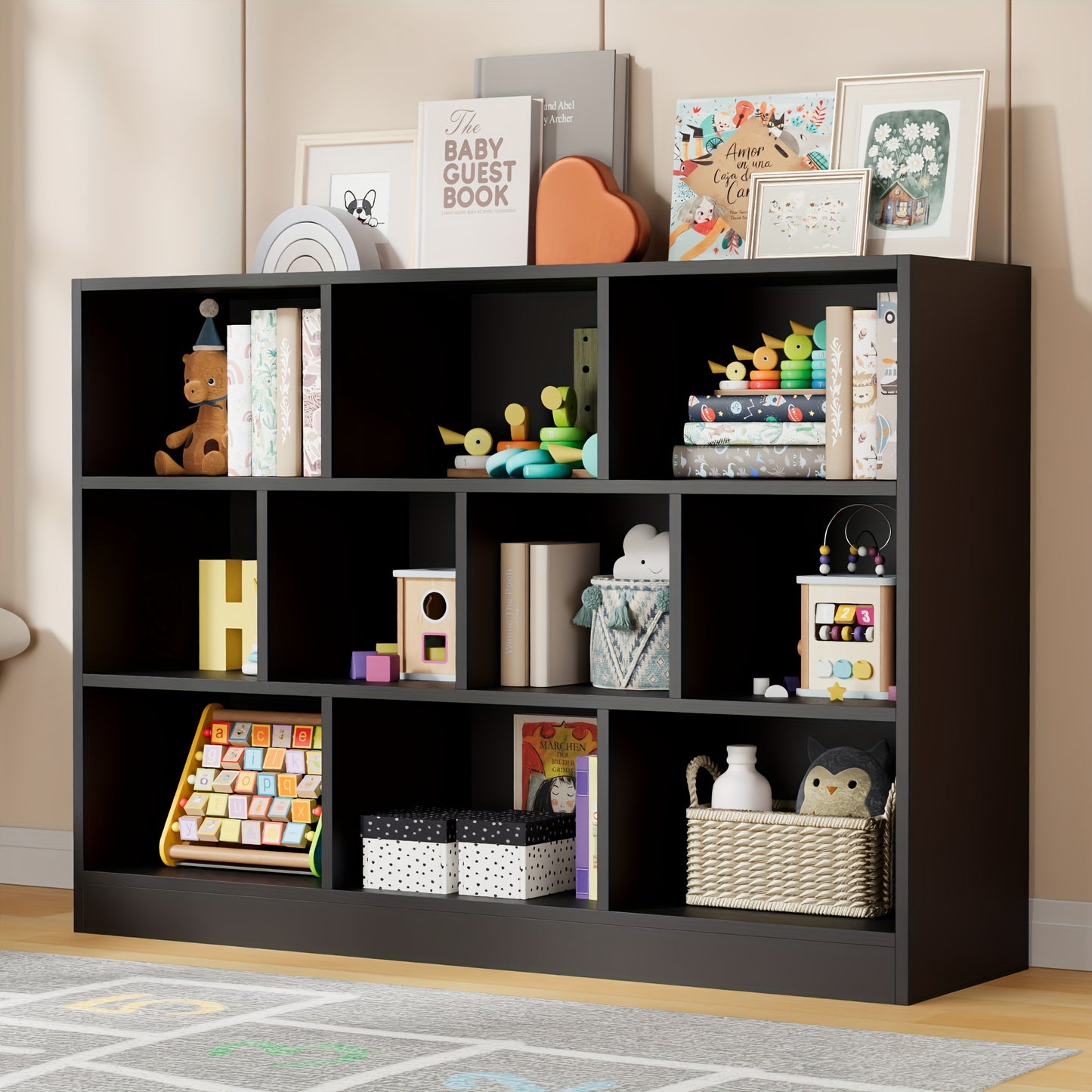 ClickClack Bookshelf, 3-Tier Open Shelf Bookcase, 10 Cube Storage Organizer with Anti-Tilt Device for Bedroom, Living Room