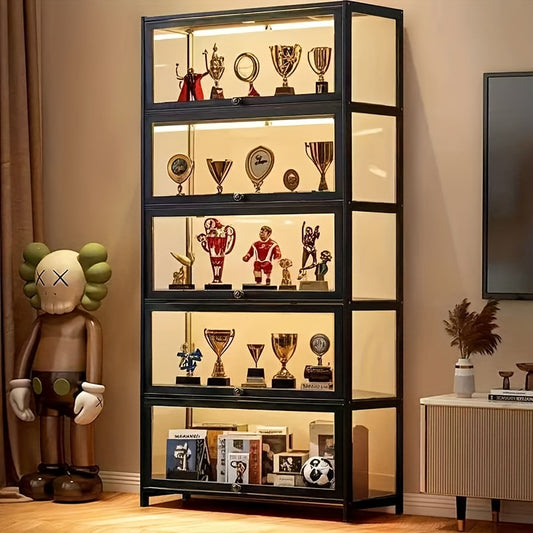 Display Cabinet 5-Tier Memorabilia Display Case - Versatile Organizer with Acrylic Glass Doors for Collectibles, Toy Organizers Rack, Books, And Kitchenware | Ideal Gift for Decor
