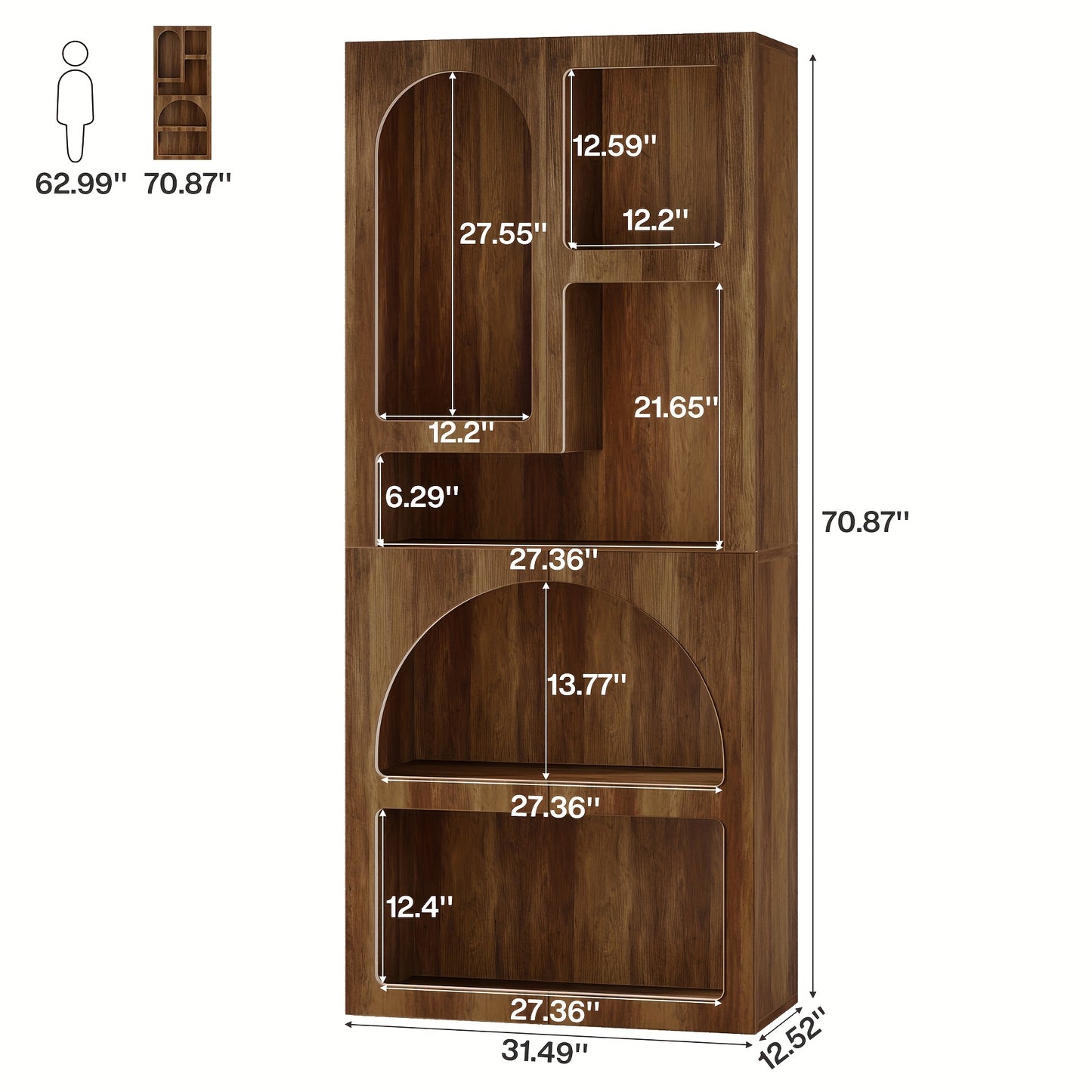 Tall Arched Bookshelf, 5 Tiers Arch Bookcase With Storage, Modern Farmhouse Book Shelf, Wood Bookshelf W\u002FOpen Display Shelves For Living Room, Office
