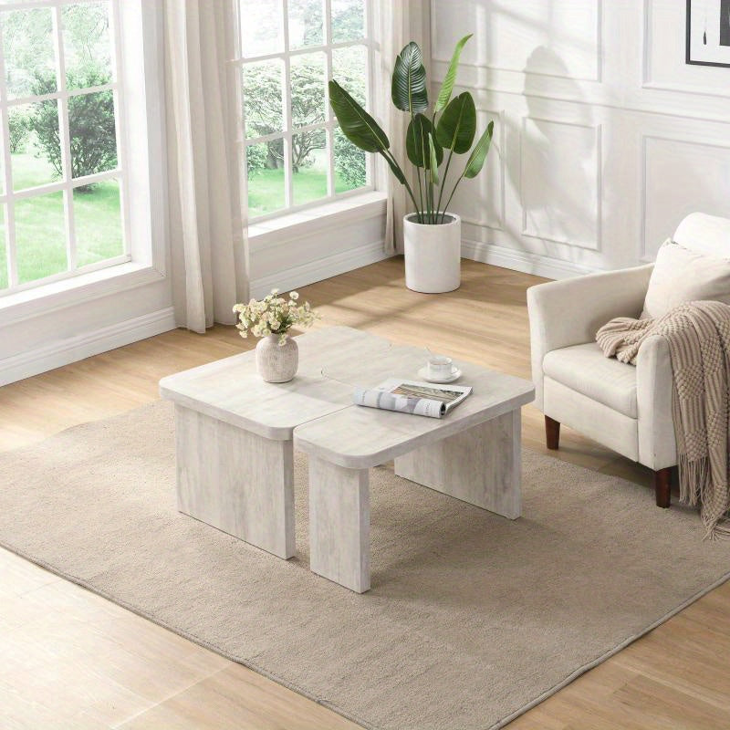 47.24*23.62 inch and 35.43*31.49 inch Rectangle Wood Detachable Coffee Table Single L Shape Farmhouse Coffee Table for Dining Room Garden white