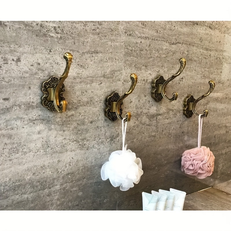 1\u002F2pcs Antique Brass Vintage Coat Hooks - Heavy Duty Wall Hooks for Hanging Purse, Hat, Keys, Clothes, Curtain, Unique Bathroom