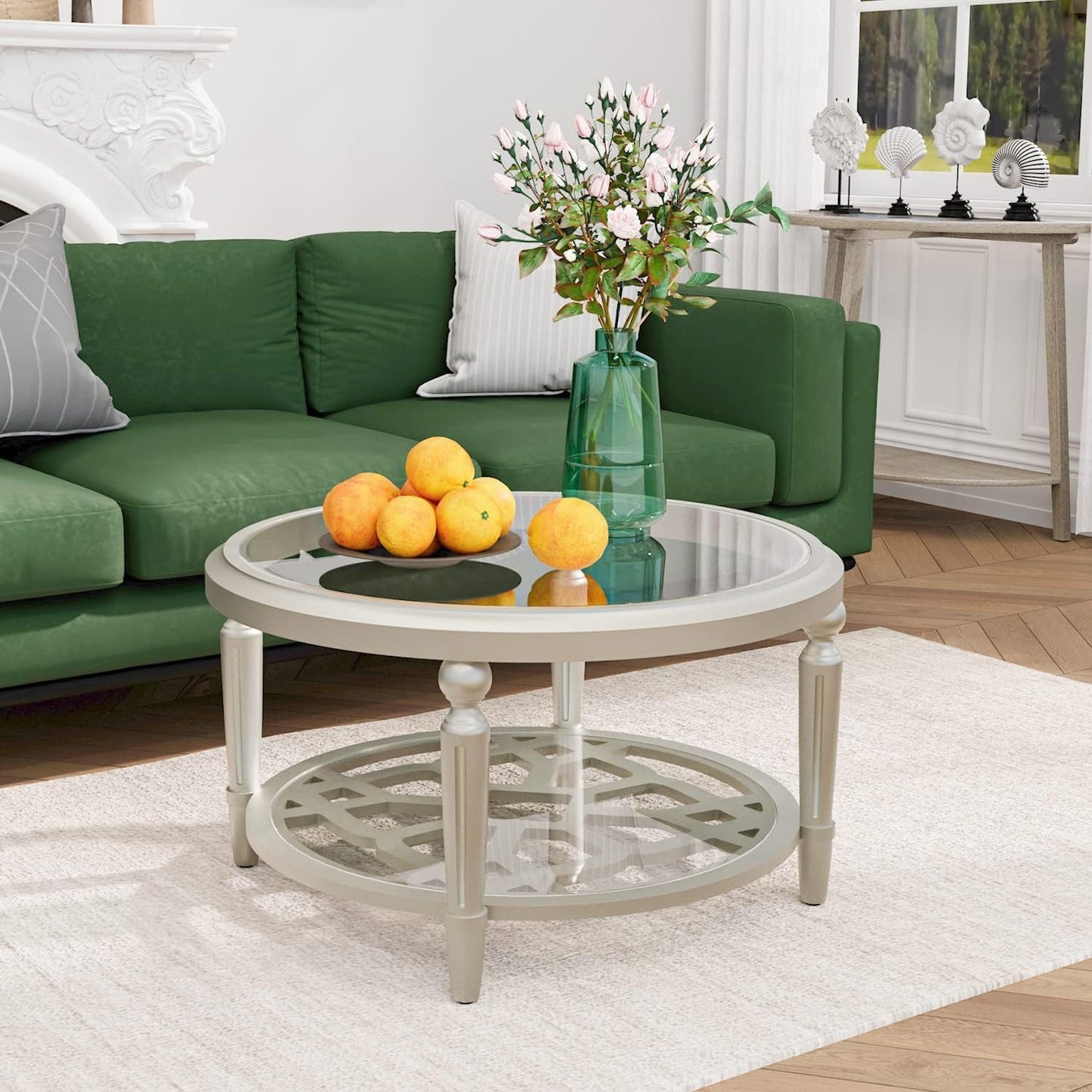 Modern Coffee Table With Tempered Glass Top, 32\