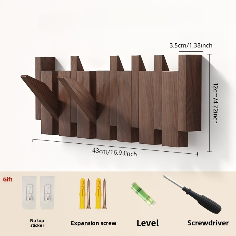 Creative Piano Key Wall Hook - Foldable Hanging Storage Rack For Clothes And Hats, Solid Wood Hanger For Bedroom, Entrance, Mud Room, Wall Decor Aesthetic Room Decoration