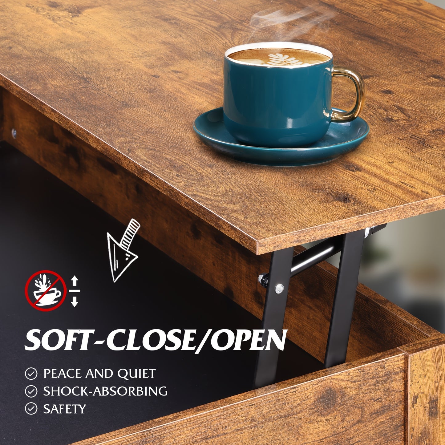 Lift Top Coffee Table for Living Room, Coffee Table with Storage, Hidden Compartment And Metal Frame, Central Table for Reception Room