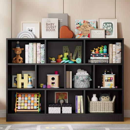 ClickClack Bookshelf, 3-Tier Open Shelf Bookcase, 10 Cube Storage Organizer with Anti-Tilt Device for Bedroom, Living Room