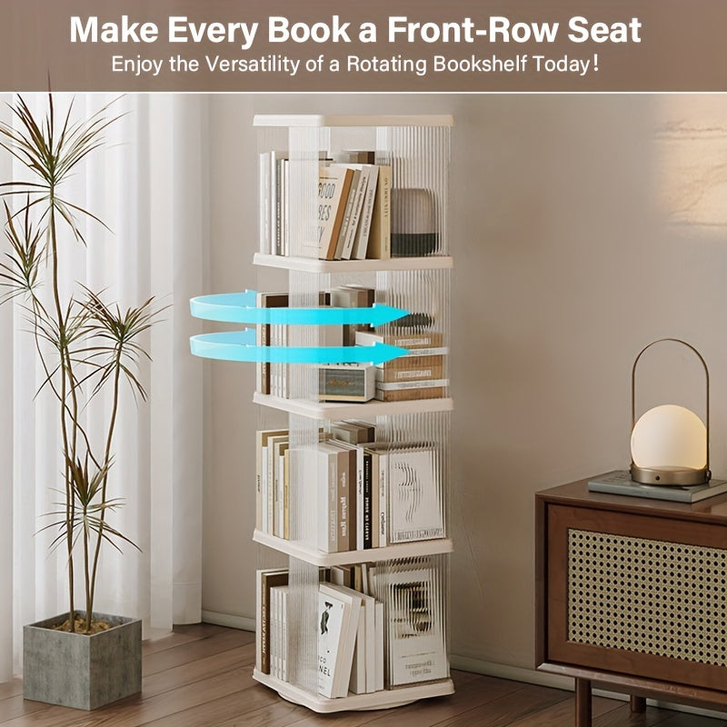 SYNCVIBE Rotating Bookshelf, Small Corner Bookshelf For Small Space, 360 Display 4 Tier Floor Standing Bookcase, Plastic Narrow Book Shelf Organizer For Bedroom, Living Room, White