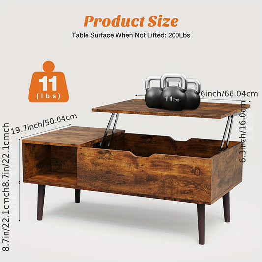 Lift Top Coffee Table(Free Shipping) For Living Room With Hidden Storage Compartment, With Adjustable Storage Shelf For Living Room, Vintage Style, Durable Wood Construction, Lift-top Drawer Modern Coffee Tables Wood Coffee Table, Local Warehouse