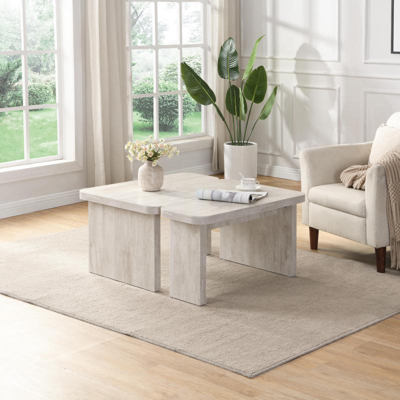 47.24*23.62 inch and 35.43*31.49 inch Rectangle Wood Detachable Coffee Table Single L Shape Farmhouse Coffee Table for Dining Room Garden white