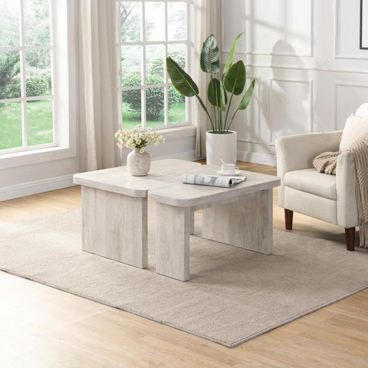 47.24*23.62 inch and 35.43*31.49 inch Rectangle Wood Detachable Coffee Table Single L Shape Farmhouse Coffee Table for Dining Room Garden white