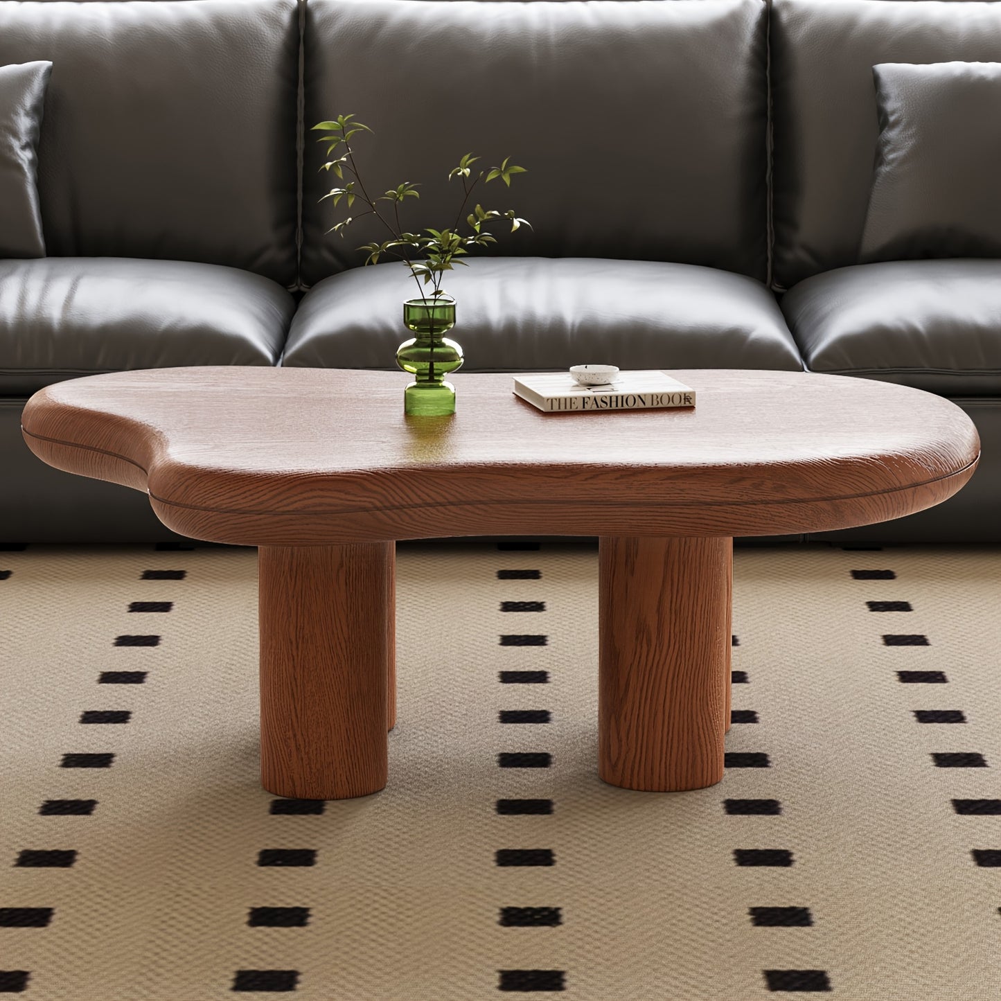 Modern Walnut Coffee Table with Cloud-Inspired Irregular Design - Lightweight Engineered Wood, 4-Legged Compact Center Table for Living Room & Bedroom, Easy Assembly