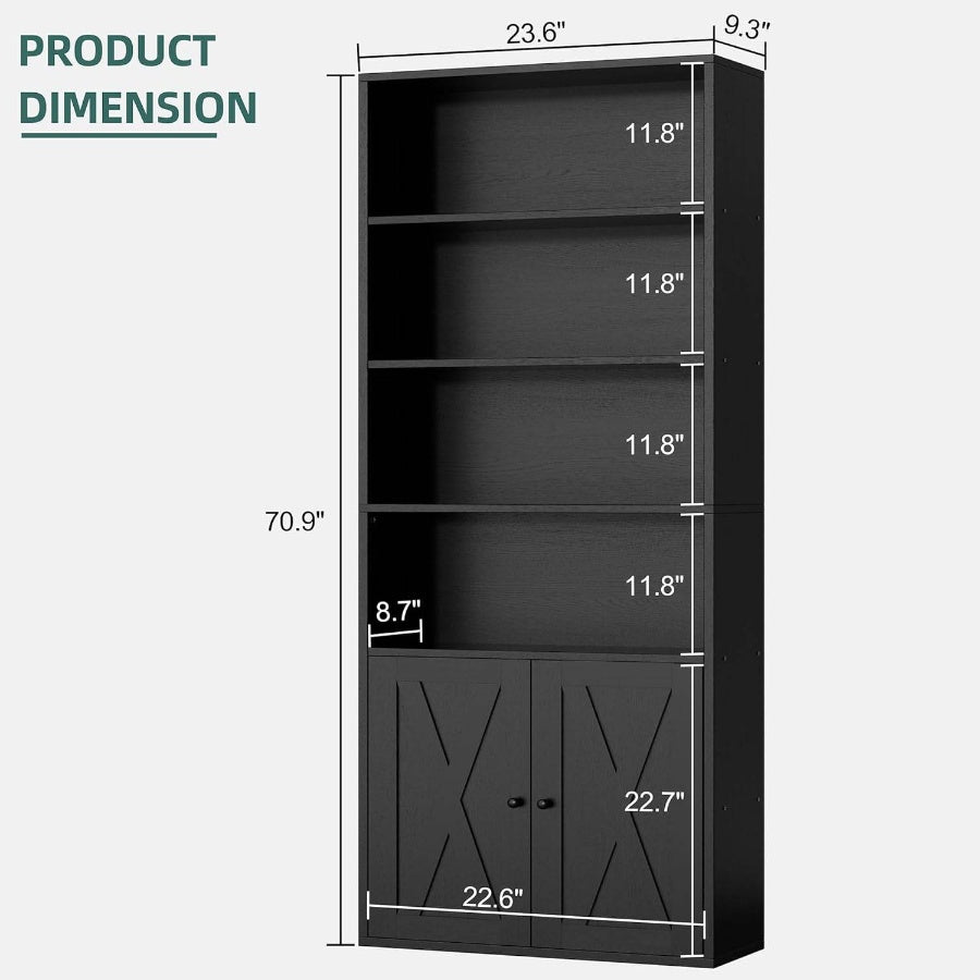 Bookshelf, Industrial Bookshelves and Bookcases with Floor Standing 6 Shelf Display Storage Shelves 70.6 inches Tall Bookcase Home Office, Living Room Black